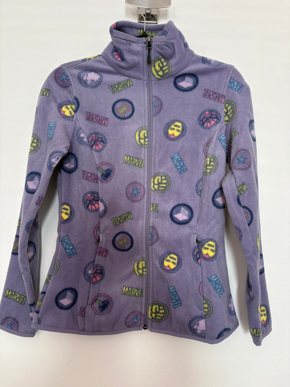 Marvel Amazon Essentials Purple All-Over Print Fleece Zip Jacket XS NWT